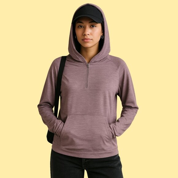 🟣 Layer8 Mauve Qwick-Dry Lightweight Hoodie – Size M - Picture 1 of 6